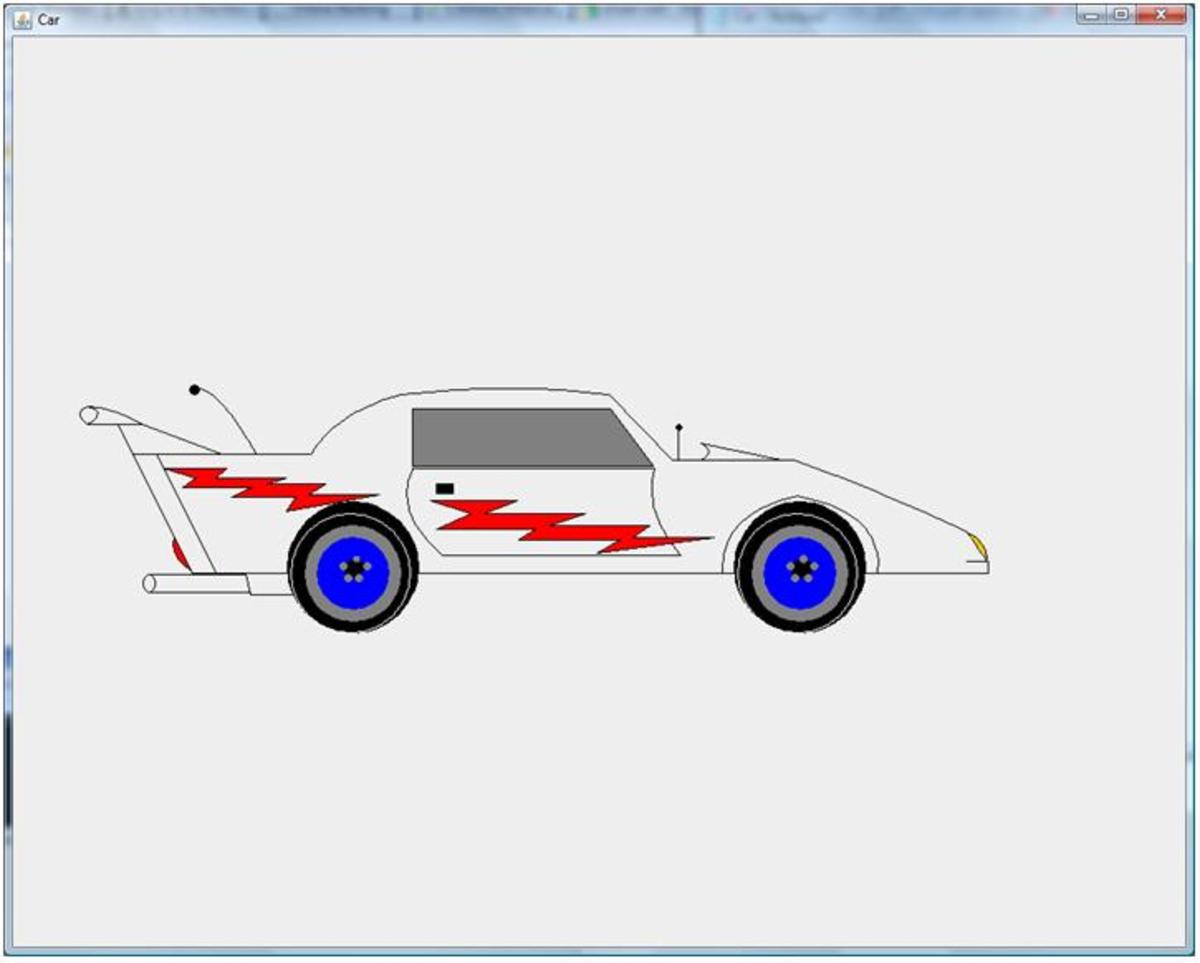 Our first assignment was to design a Car using Java 2D...and this is what I designed. I know the drawing is a little crude.