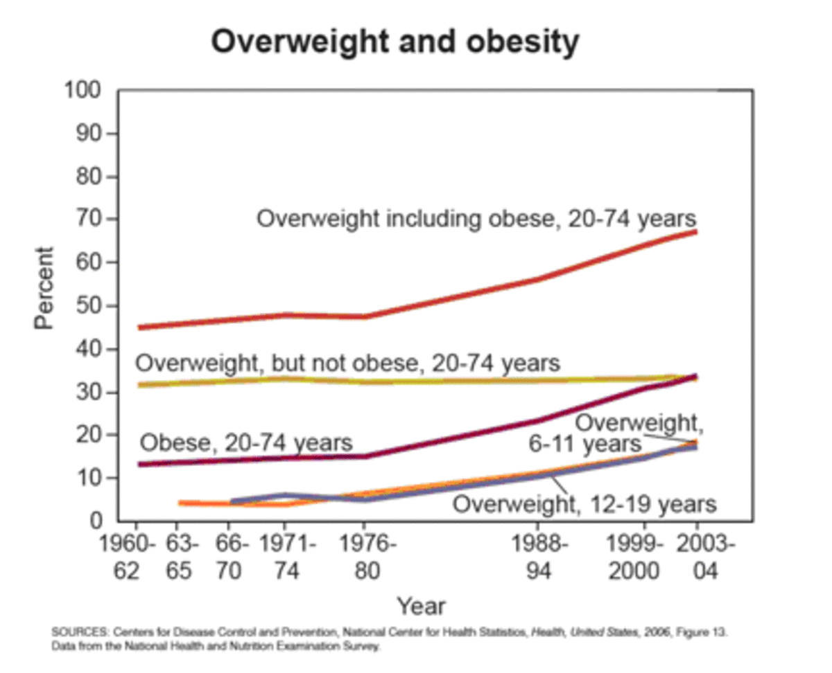 US Obesity Rate as a Function of Time 1960-2004