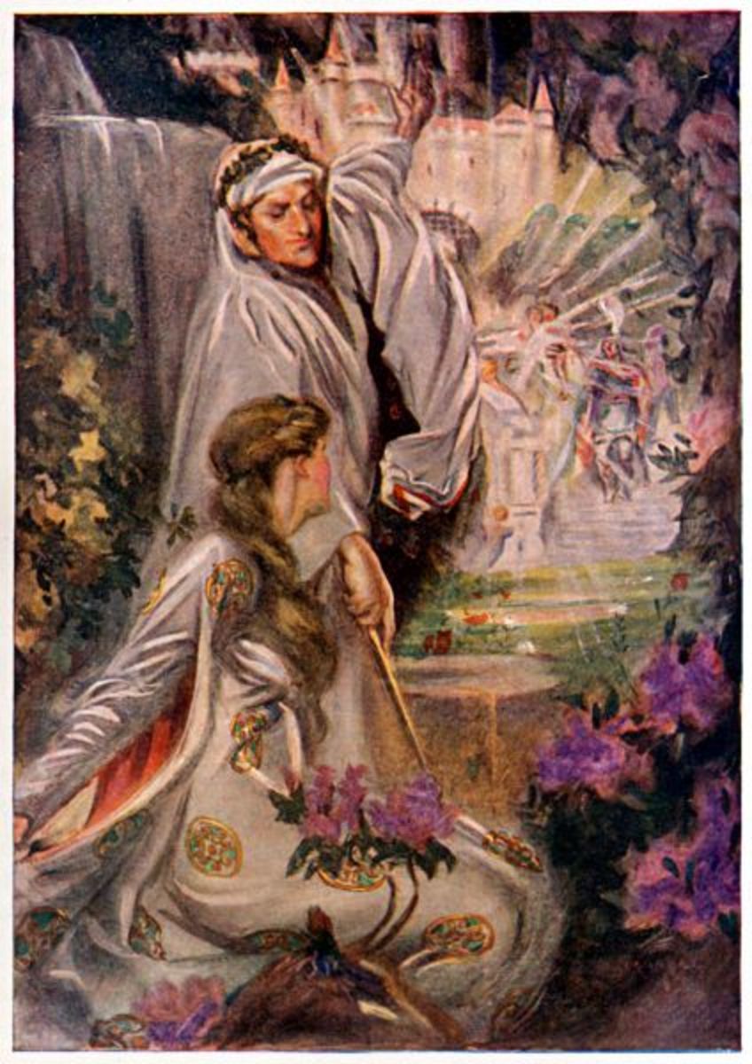 Merlin and Vivien- Illustration from Legends & Romances of Brittany by Lewis Spence, illustrated by W. Otway Cannell