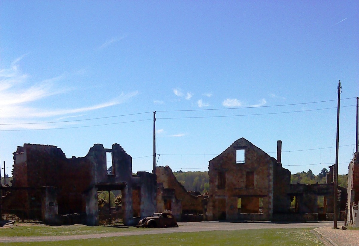 Ruined buildings.