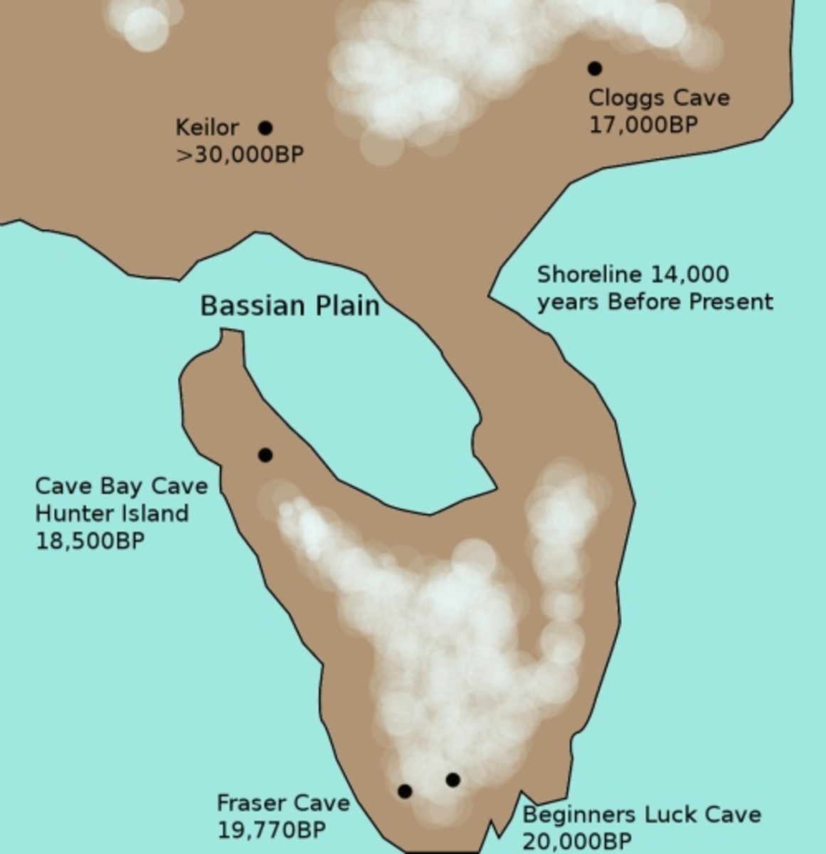 When Tasmania was connected to Australia (14,000 years ago). 