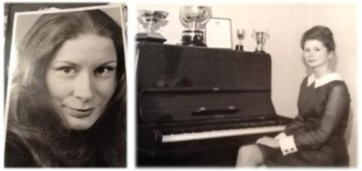 Early publicity photo above left.  Right, Anne at 16 years of age with her music trophies.