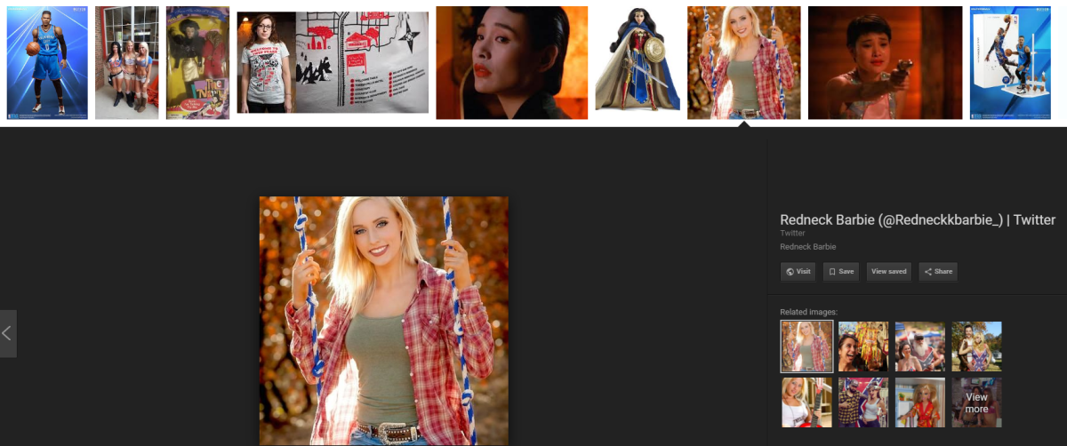 Searching for keywords "barbie okc twin peaks" brought us the same woman, aka "RedneckBarbie", screenshot of search results