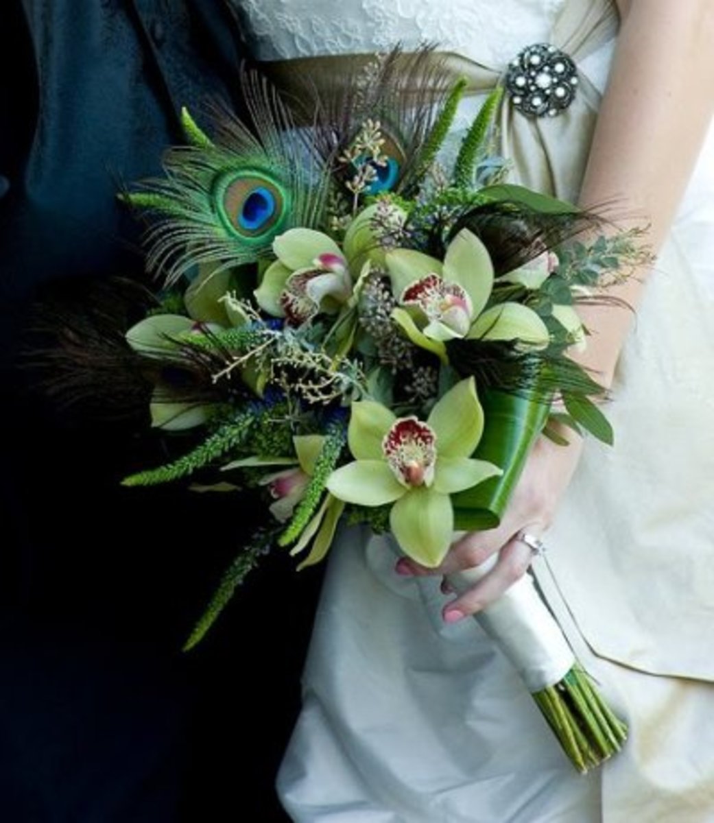 Peacock feather wedding bouquet