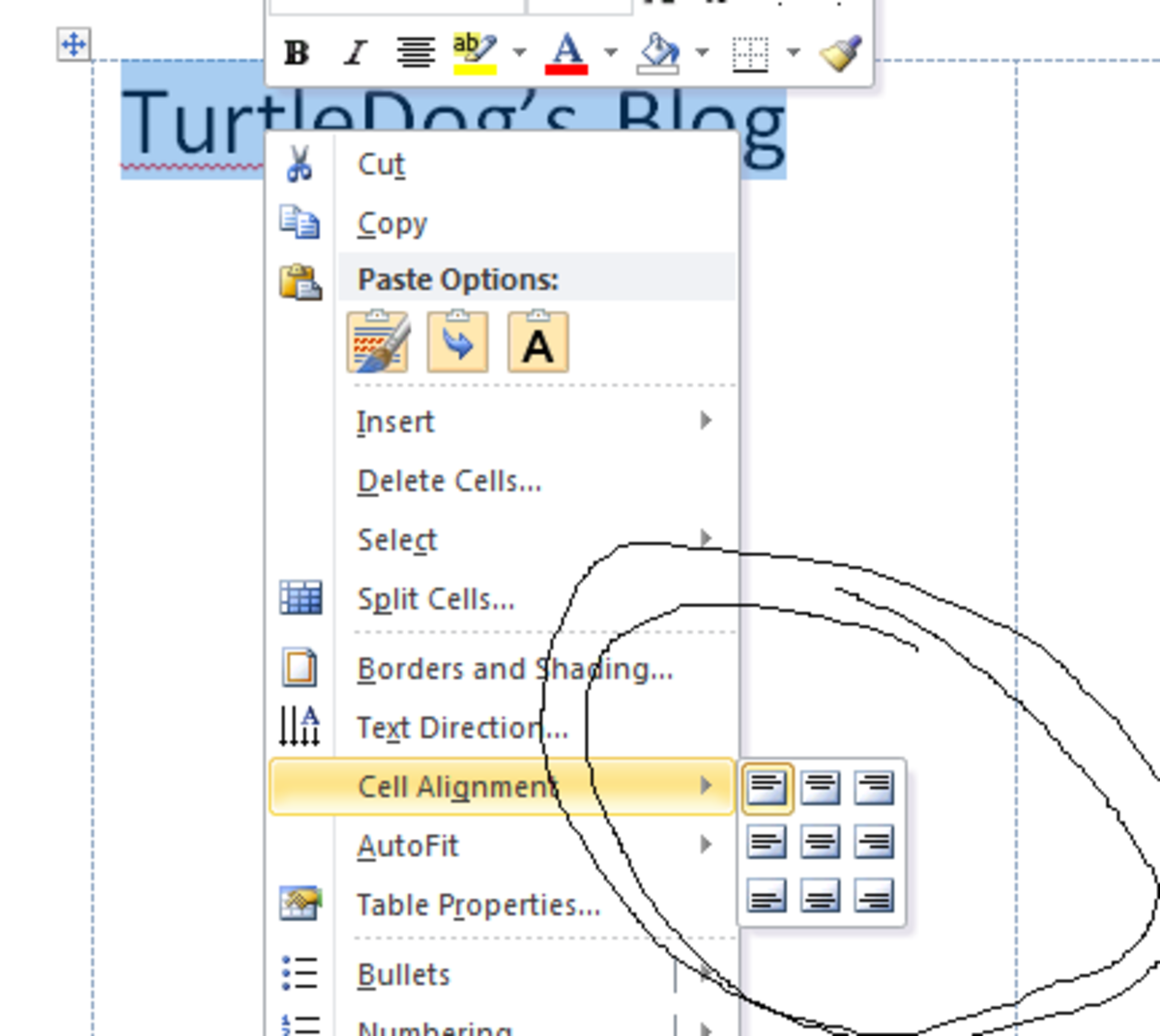 microsoft word align middle of cell