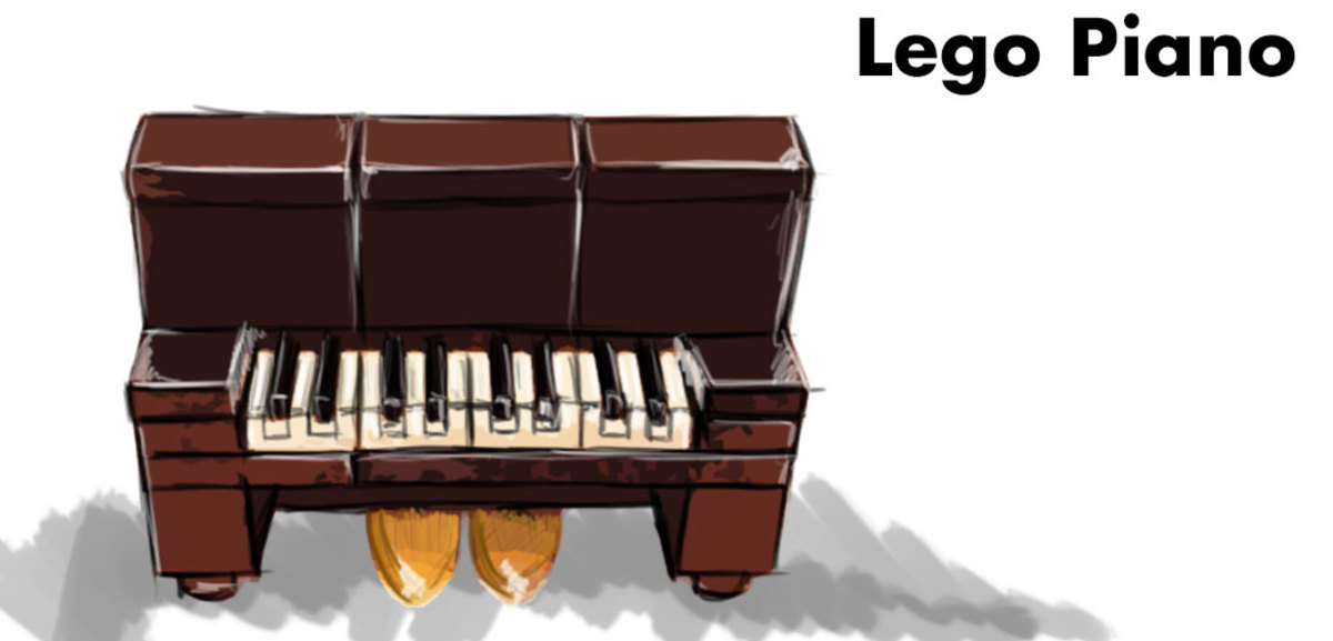 Upright piano made of Legos.