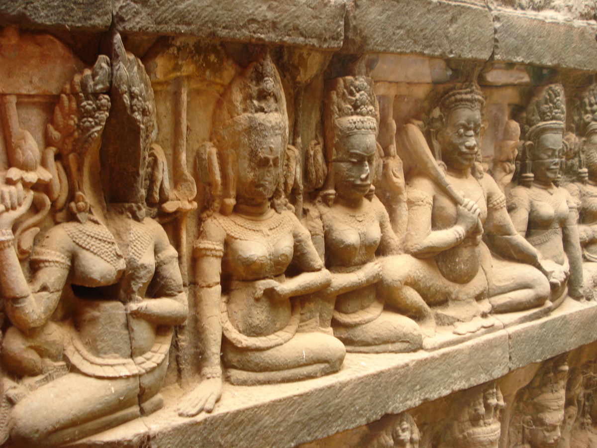Hand Carved Relief on Temple Walls in Cambodia Srok Khmer