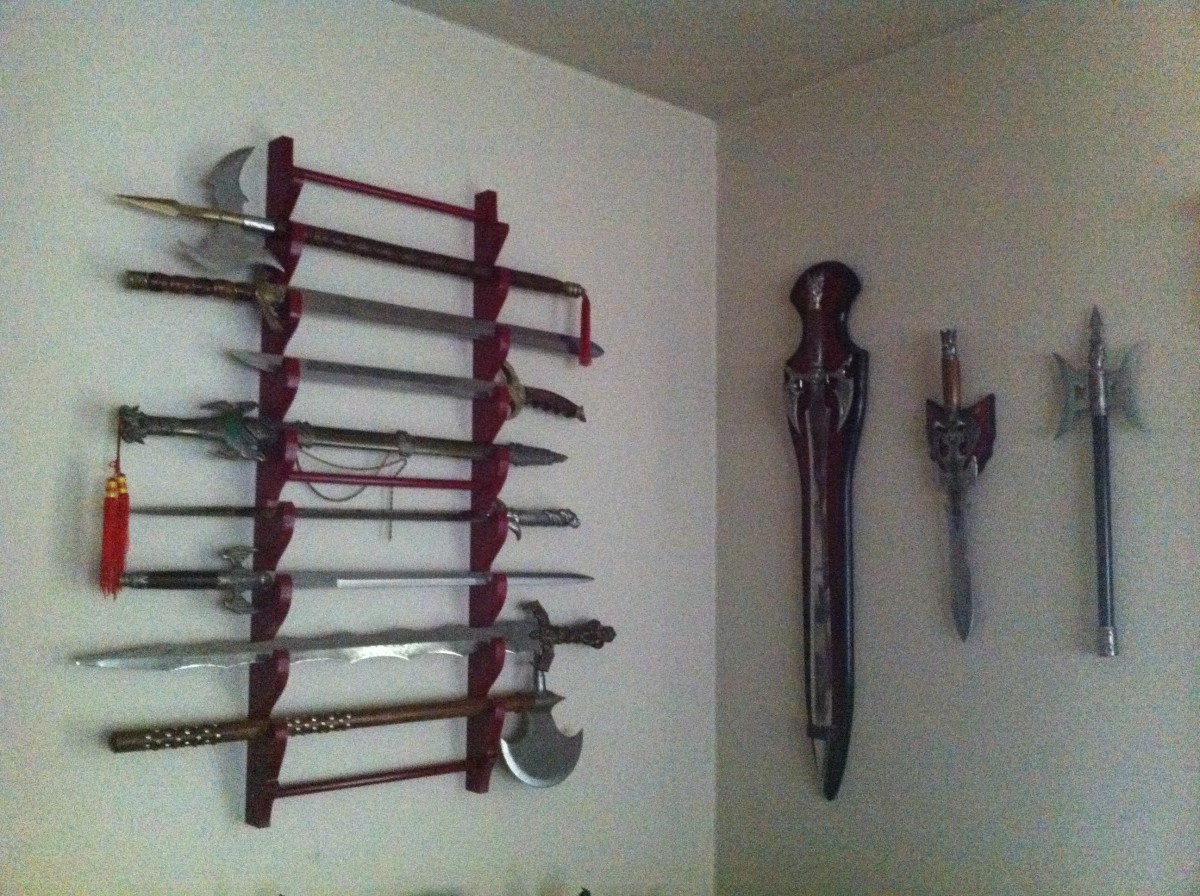 The majority of my sword collection displayed in different ways.