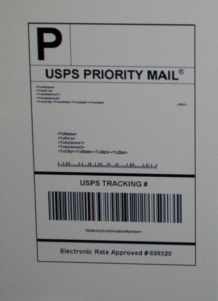 Sample shipping label printed online.