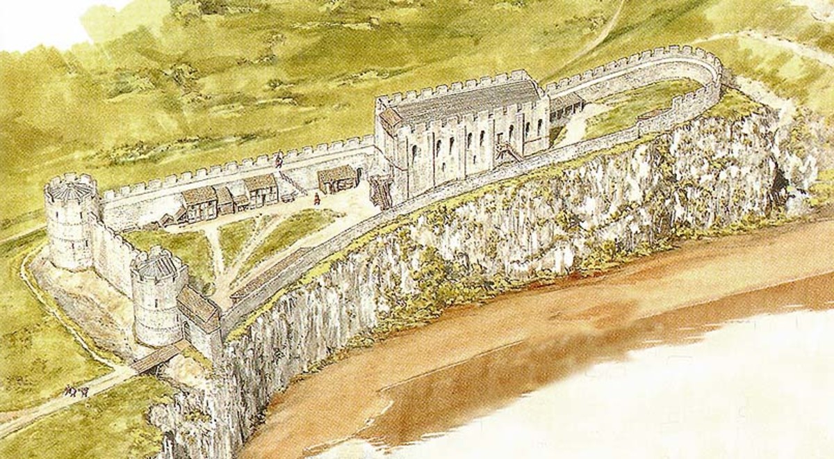William fitzOsbern's Chepstow castle - later to belong to the de Clare family, the tall keep being William's original structure, the two gate towers stemming from William Marshal's time