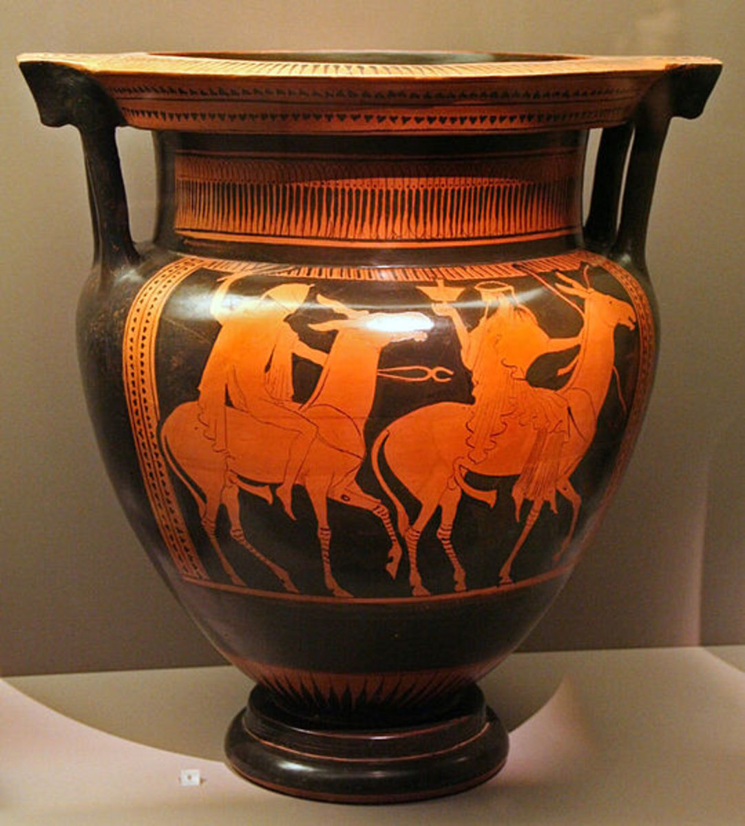 Hephaistos returning with Dionysus. Attic Red Figure Krater from Museum of Cycladic Art, Athens