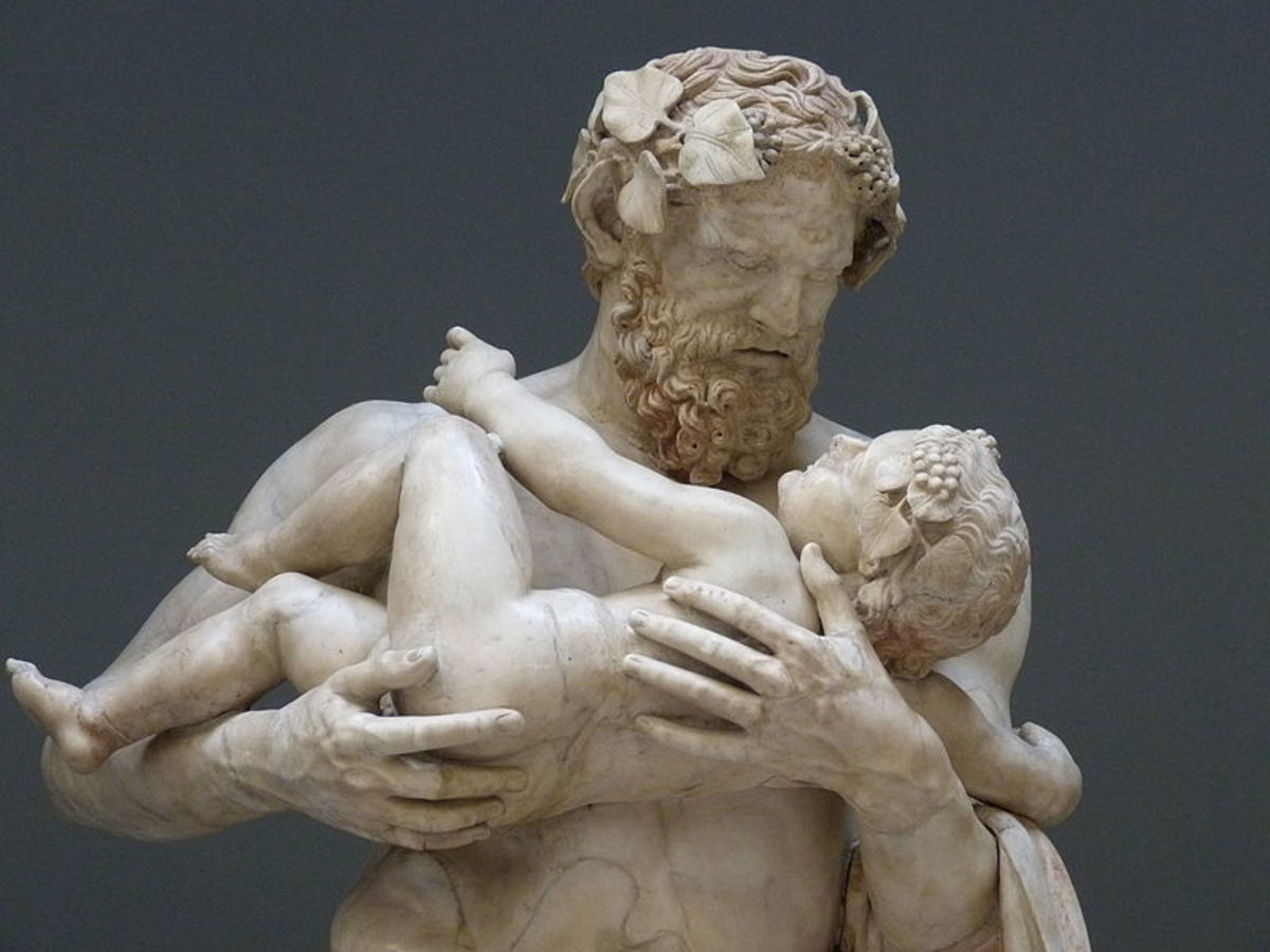 Silenus with the baby Dionysus - Roman marble copy from Greek original.