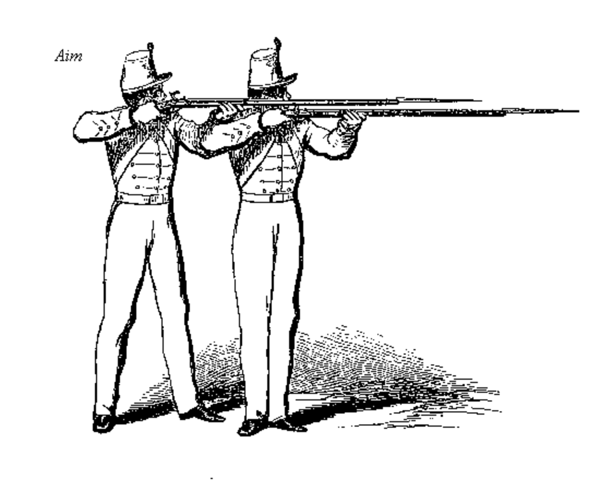 Gilham's Manual illustration: a File in the Upright Direct Aim/Fire stance
