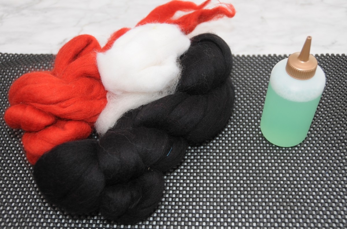 Wool roving and hot soapy water