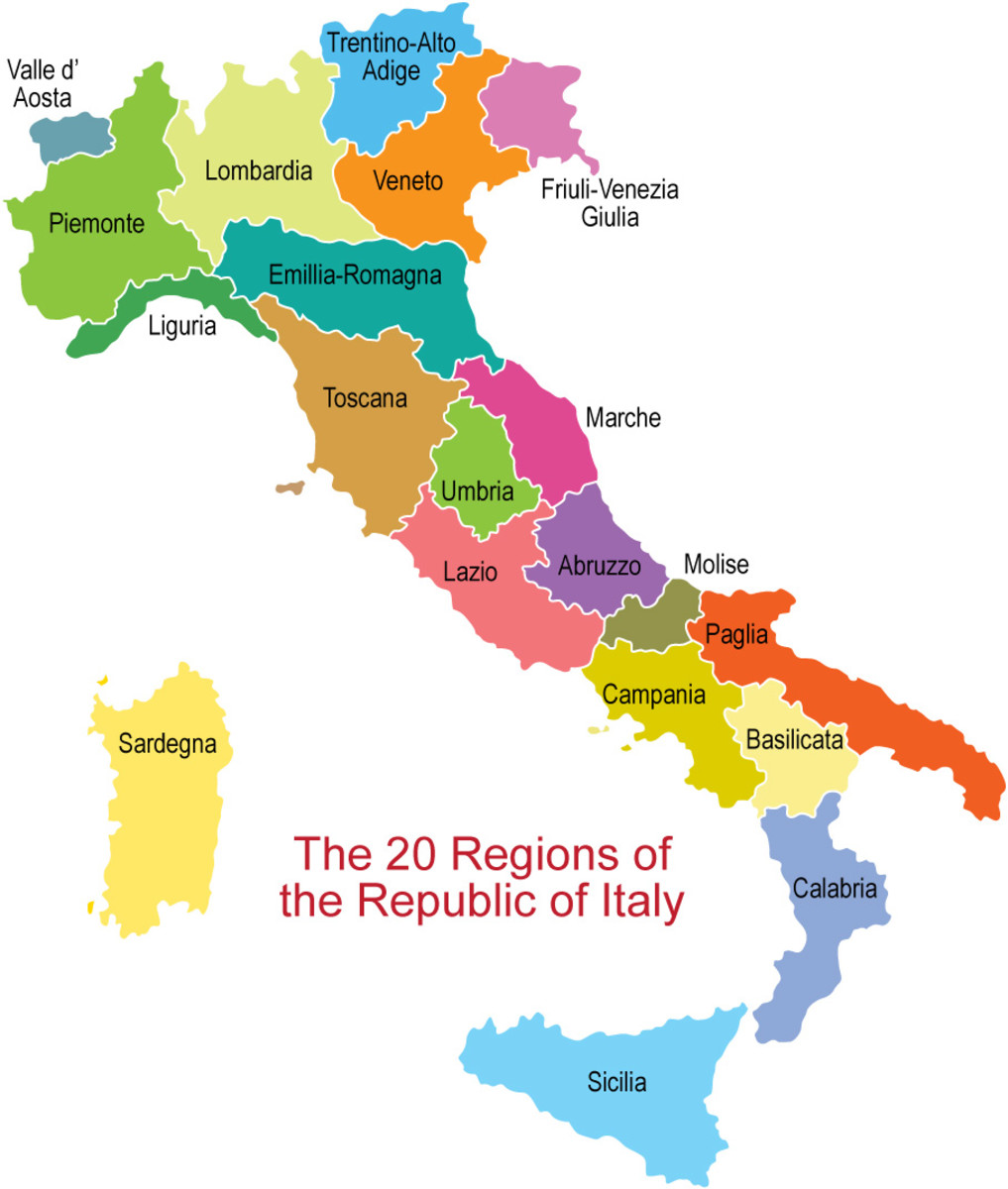 Regions of Italy--Friuli-Venezia Giulia is in the upper right-hand corner