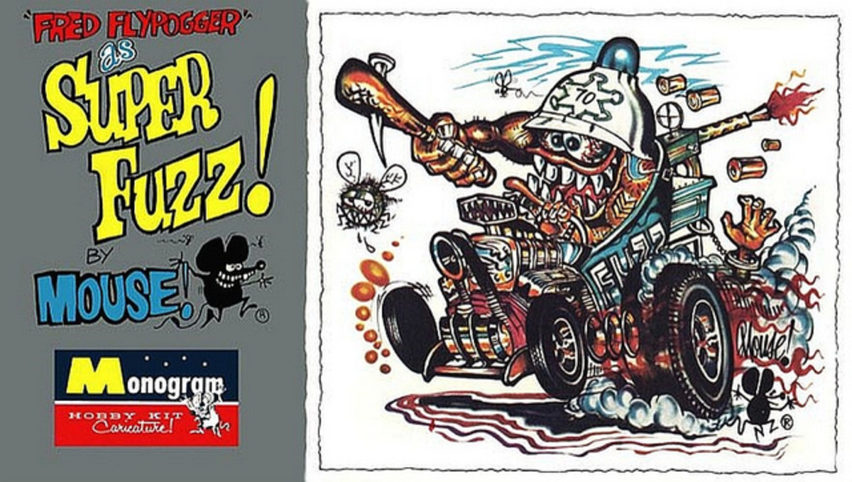 Fred Flypogger as "Super Fuzz" The Friendly Lawman and His Super-Charged Prowl Rod. Monogram Models Hobby Kit Caricature by Mouse 1964