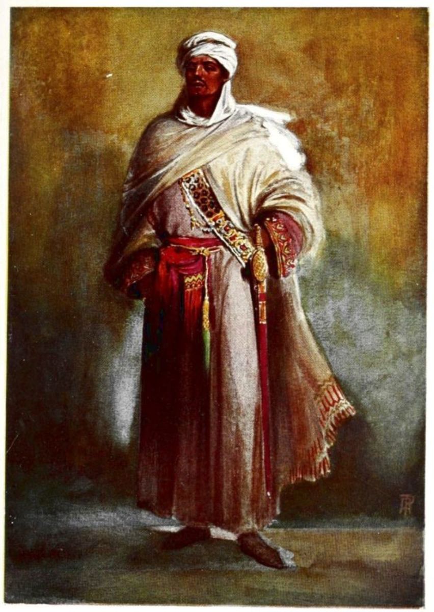 Painting by Percy Anderson, showing the New Money rich Moor Othello in is expensive clothes.