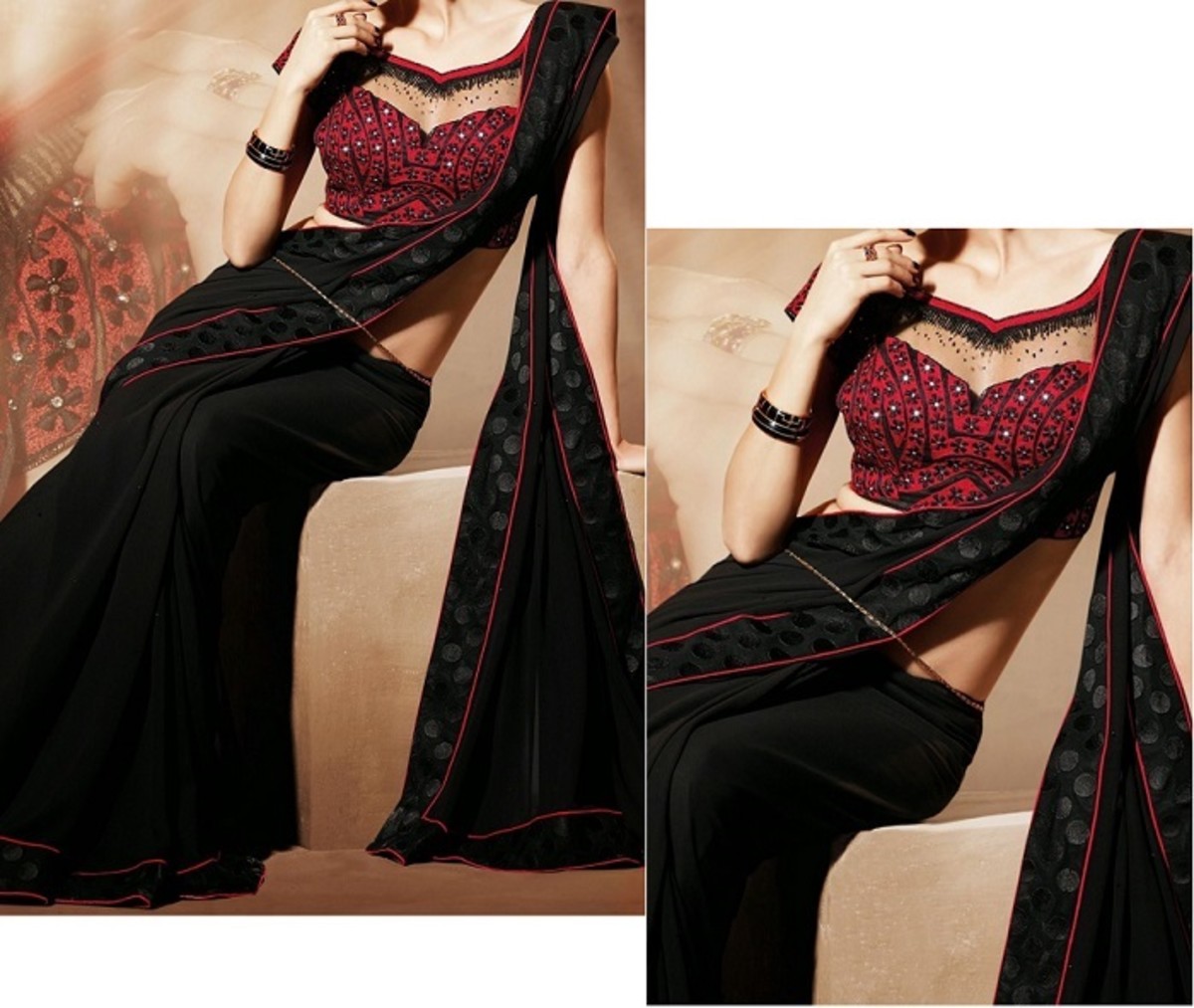 Red and black saree