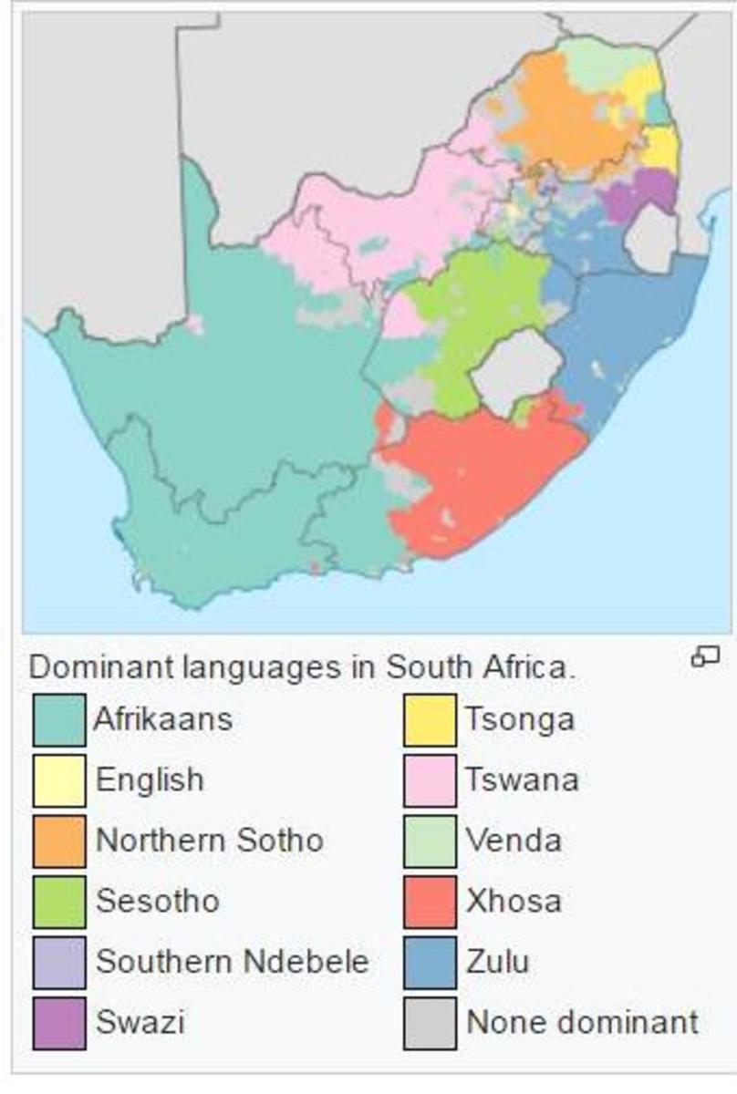 Regions of dominant languages, South Africa 