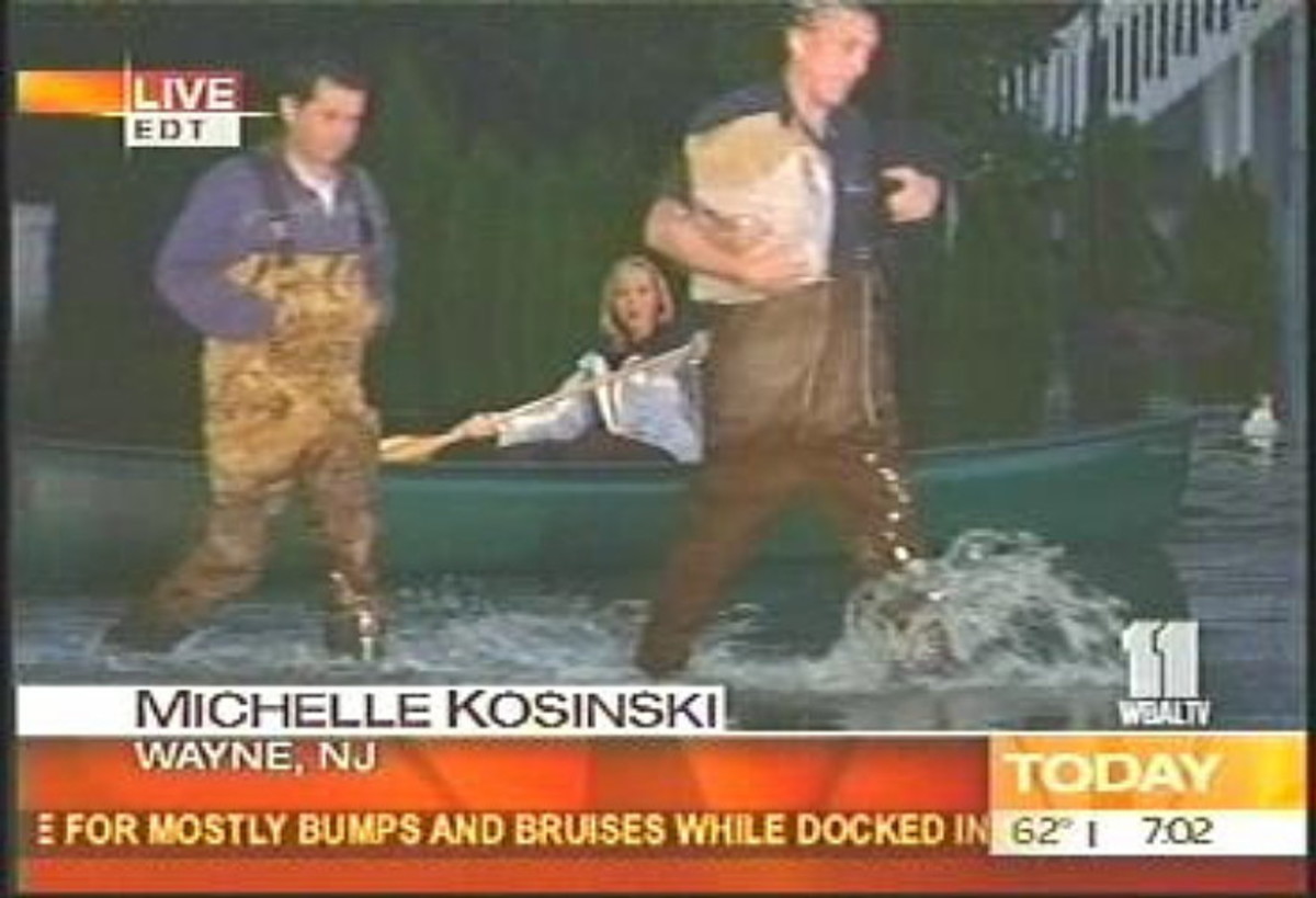 Michelle Kosinski's infamous canoe ride through "flood water".