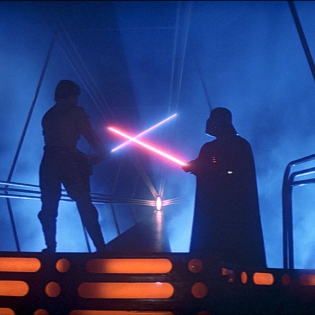 Luke Skywalker prepares to duel Darth Vader.