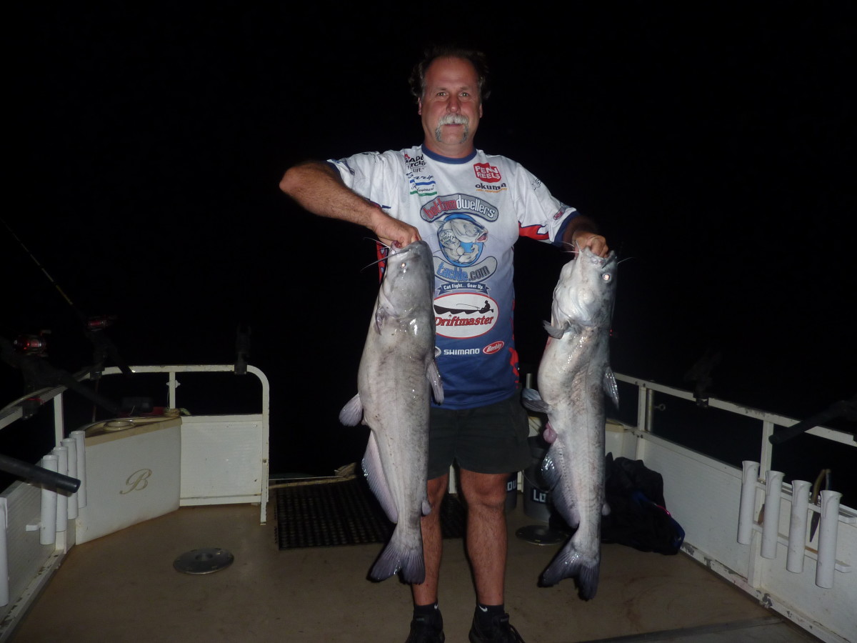 Gary Turner with two blue catfish caught in July on Lake Marion, Santee Cooper.