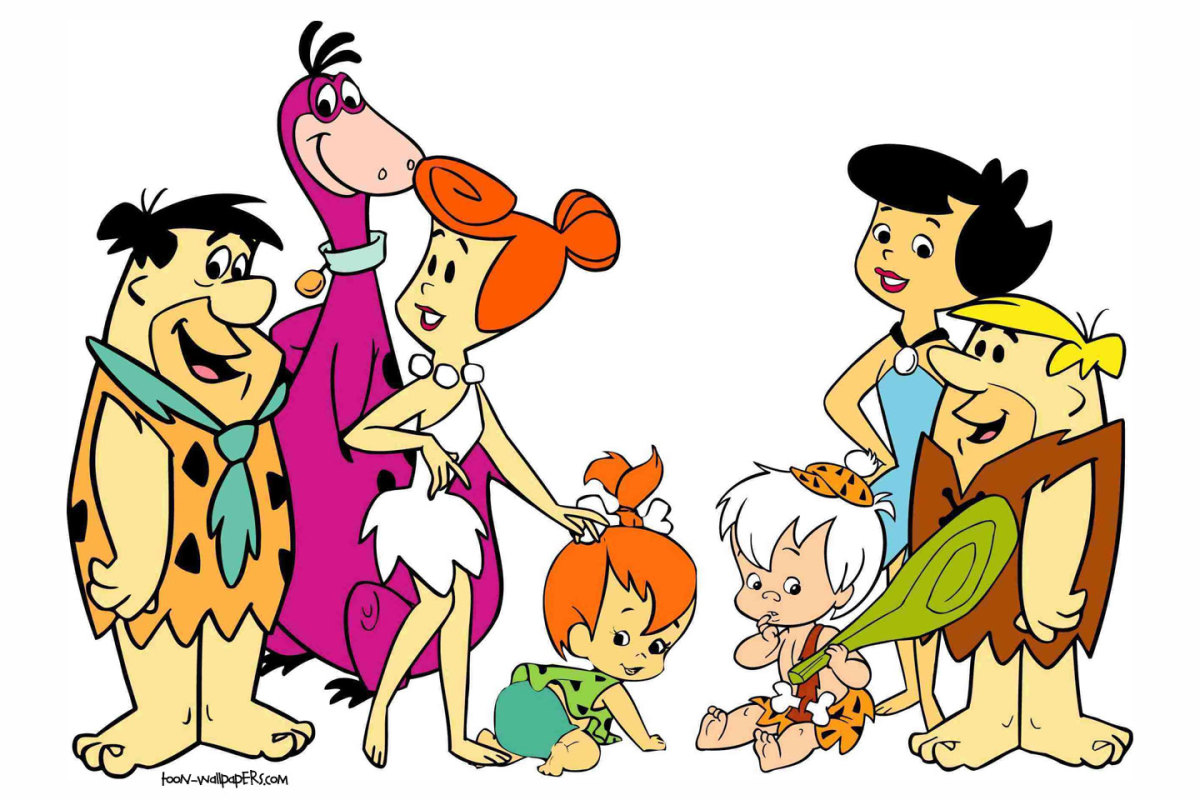 Fred, pet Dino, Wilma, Pebbles The Flinstones. Neighbours Bambam, Betty Rubble and Barney Rubble