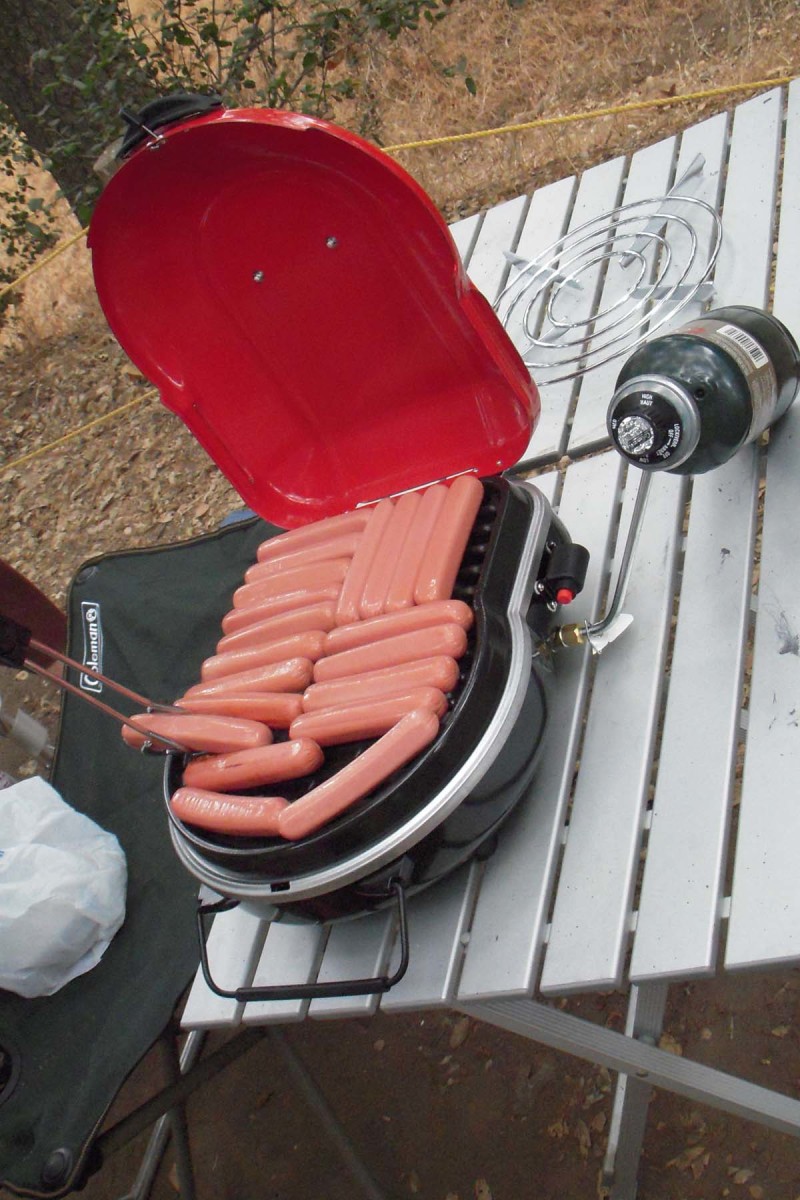 The Fold N Go grill in action with 20 hotdogs. Cooking was easy, and cleanup a breeze.