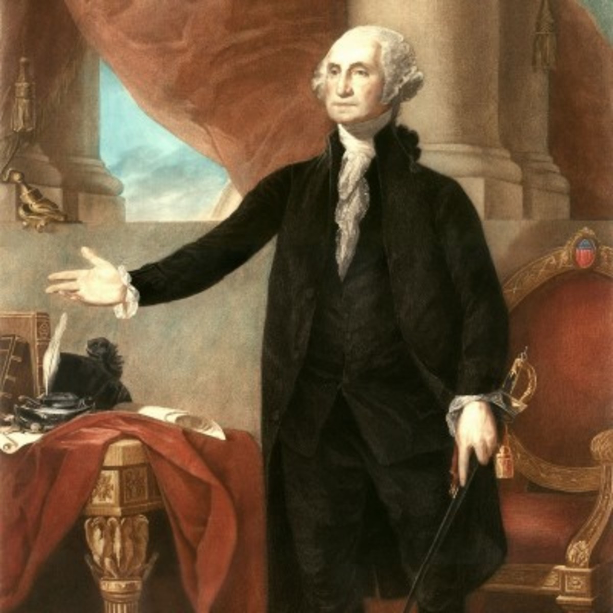 On his last day in office in the book, President Washington wears his black velvet suit.
