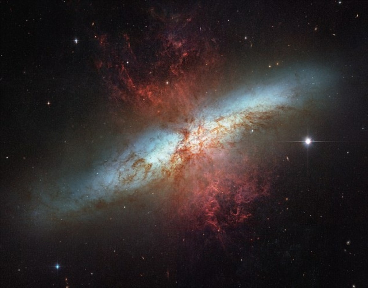 Starburst Galaxy, Messier 82(M82) taken today: Scientists now think that this vigorous phase of star formation is brief 