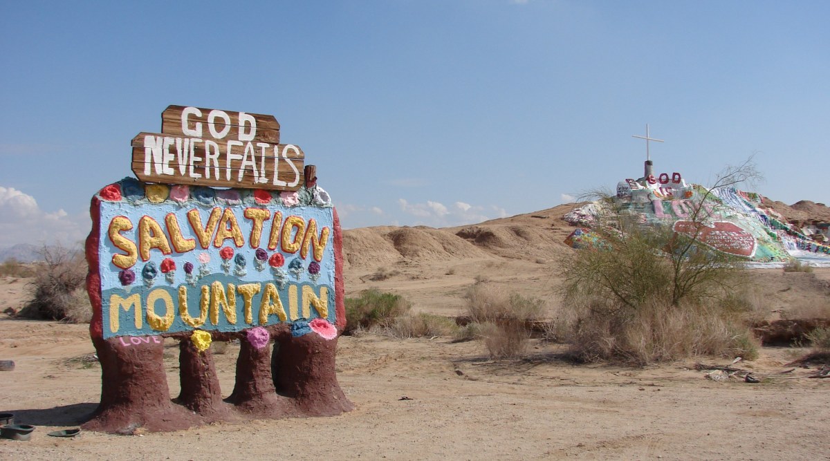 Entrance to Leonard Knight's Salvation Mountain compound.