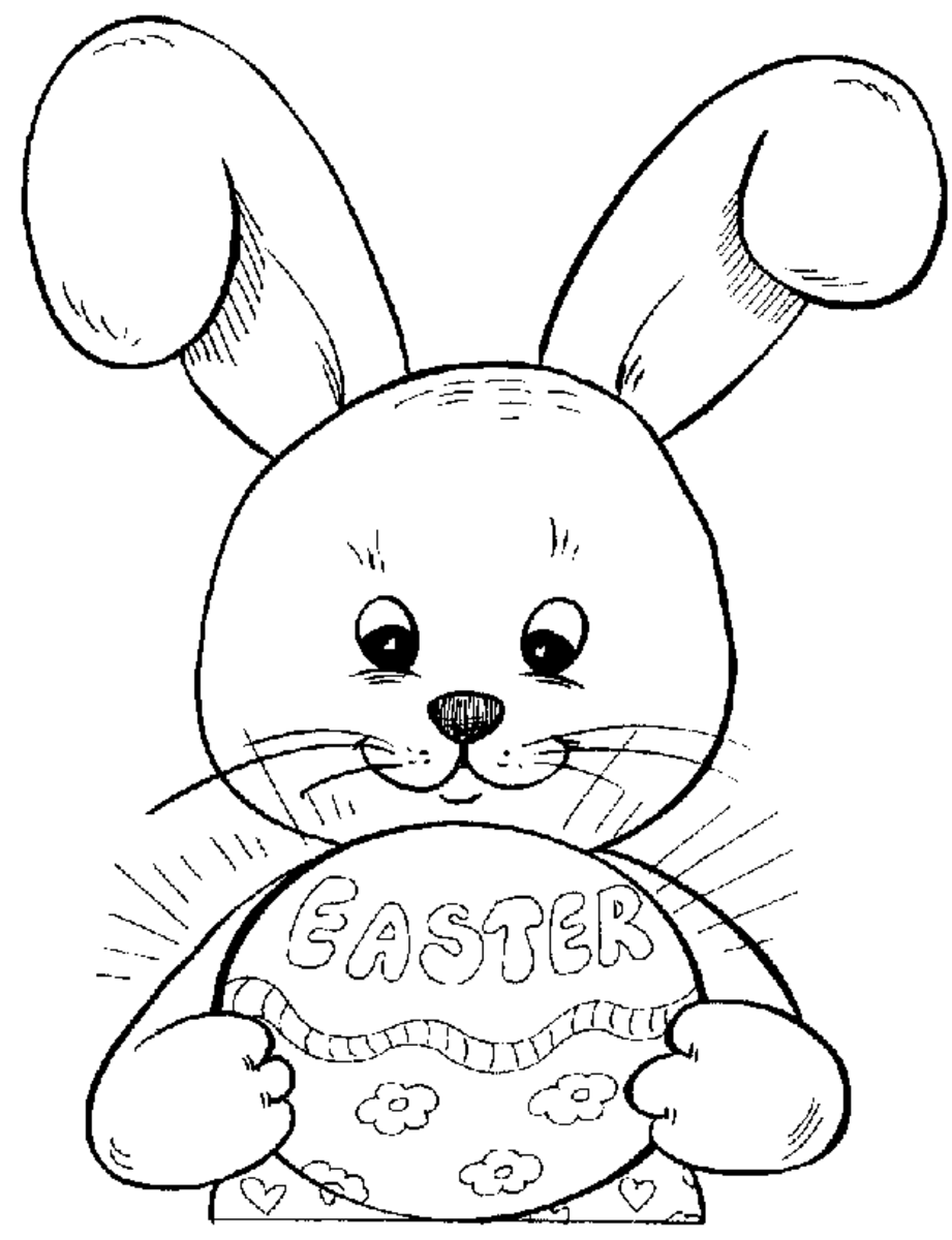 Floppy eared cute Easter Bunny holding Easter egg outline