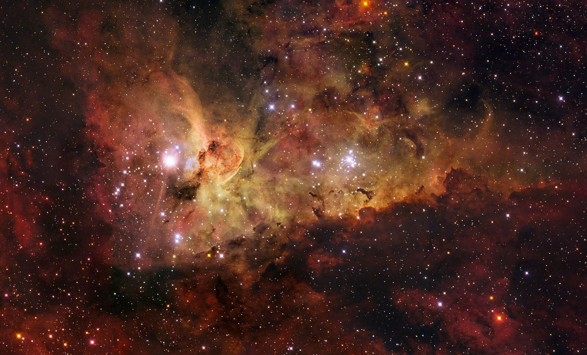 A close-up of the central part of the Carina Nebula.