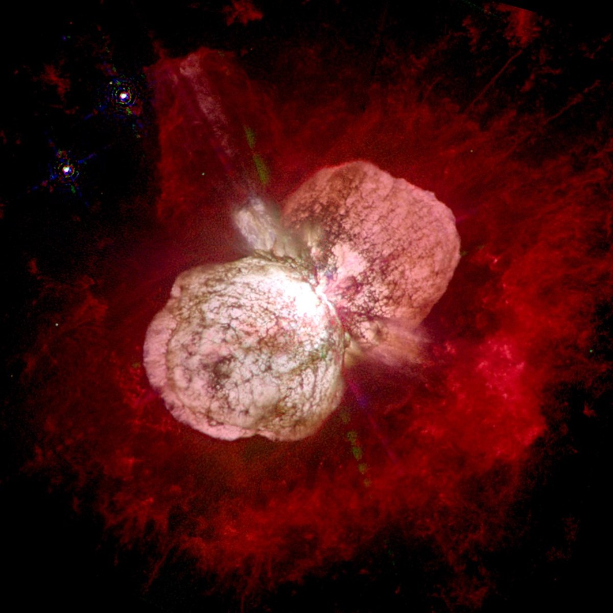 Here is a picture of the Eta Carina nebula surrounded by the Homunculus Nebula. The Eta Carinae is part of the Carina Nebula.