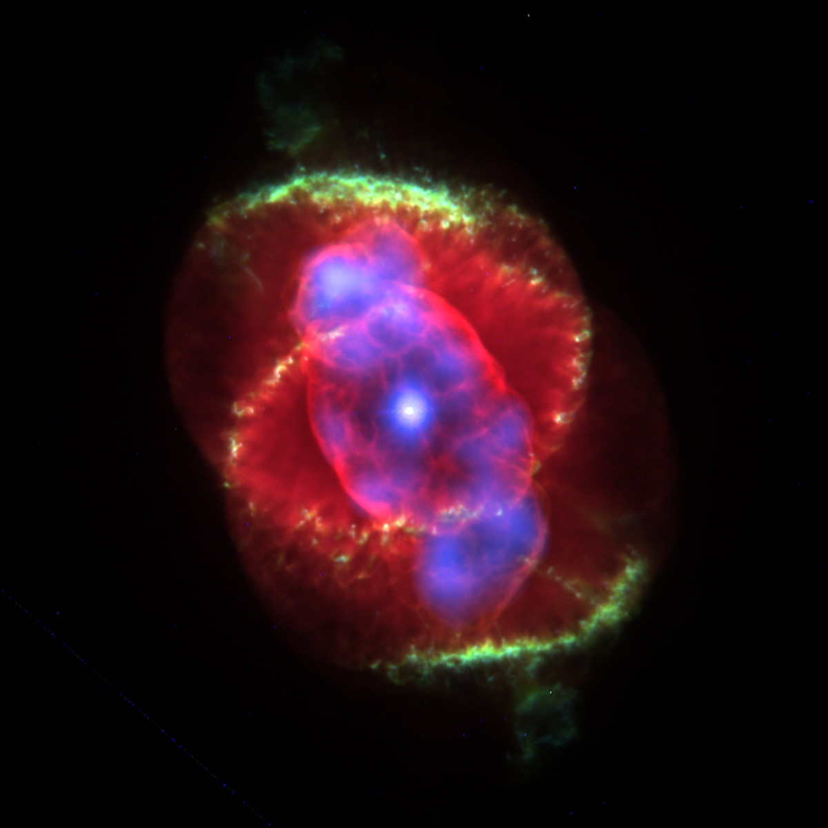 This is a composite image using optical images from the Hubble Space Telescope and X-ray data from the Chandra X-ray Observatory in 1995.