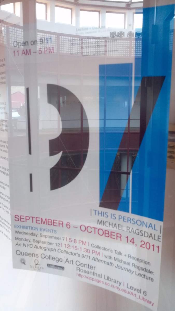 A poster placed on one of the glass panels at the gallery. (Also placed throughout the campus.)