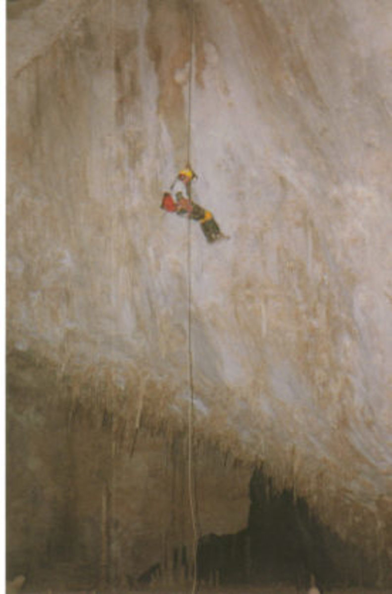 Rappel in to main room of Chimney Cave.