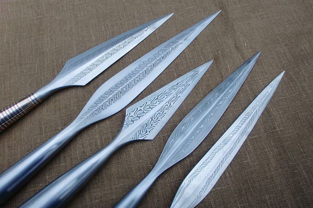 A collection of Viking patterned spear heads - patterned spearheads were too expensive to be attached to throwing spears