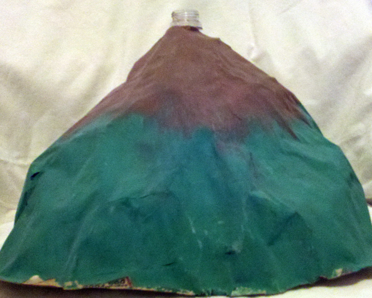 A completed papier-mache volcano.