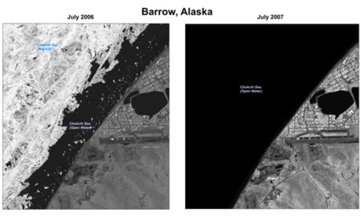The polar ice sheet near Barrow, Alaska. Photos taken in the summer of Huly 2006 and July 2007.