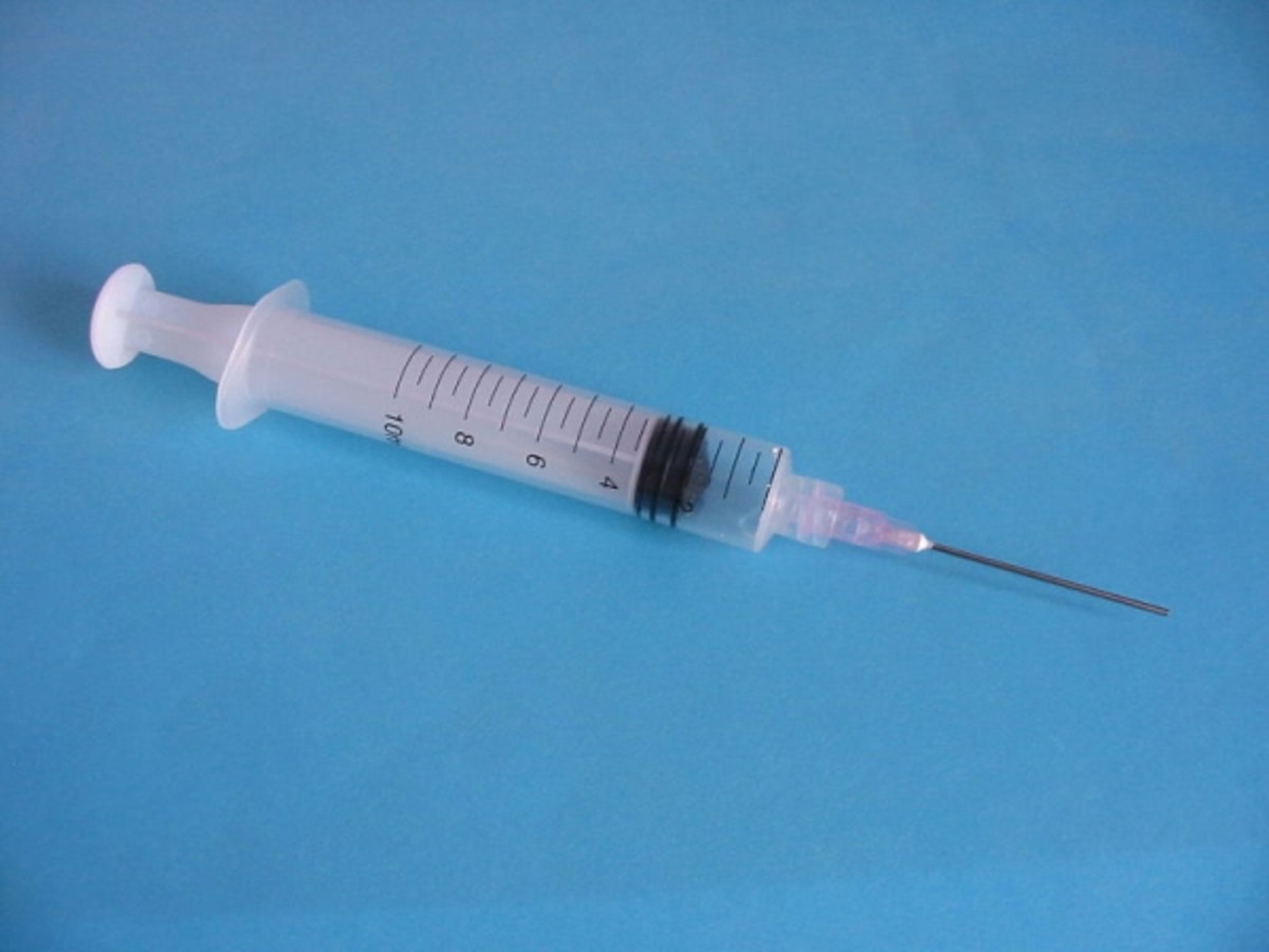 Syringe fitted with needle.