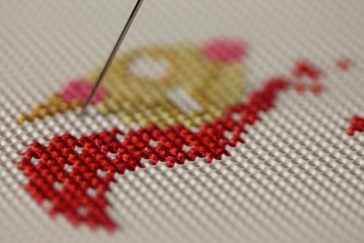 A close up look at cross stitch.