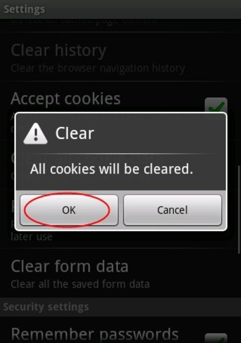 Step 6: Your phone will now ask if you really want to clear all of the cookie data. Select “OK,” and all of the internet cookies will be deleted.