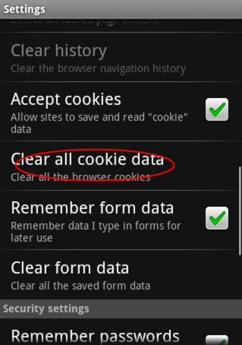 Step 5: Scroll down until you find “Clear all cookie data." Select that option.