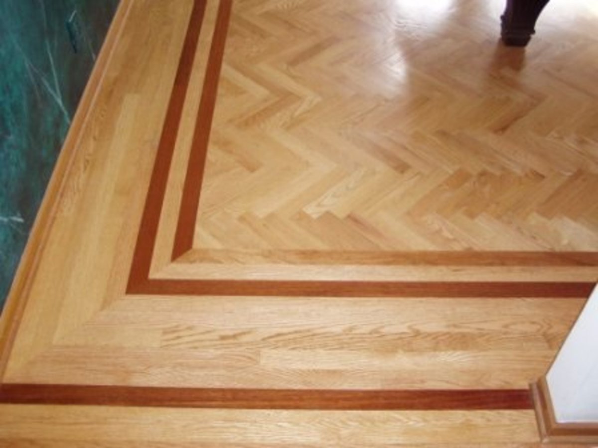 Decorative wood floor with border design - cherry wood inlay