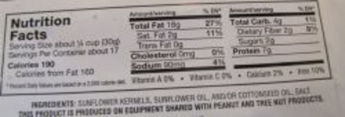 Nutrition Information on the Sunflower Seeds - notice that they have 0% cholesterol. 