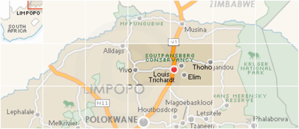 Location of Mapungubwe on the Limpopo River   on the Old Transvaal Map