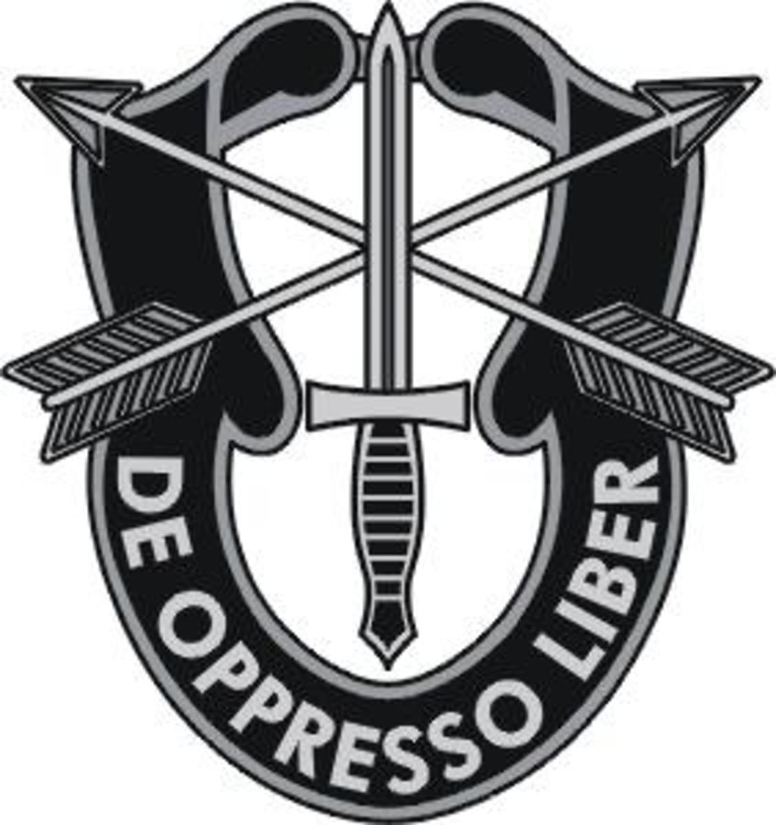 Special Forces insignia and motto, which means "to liberate the oppressed"