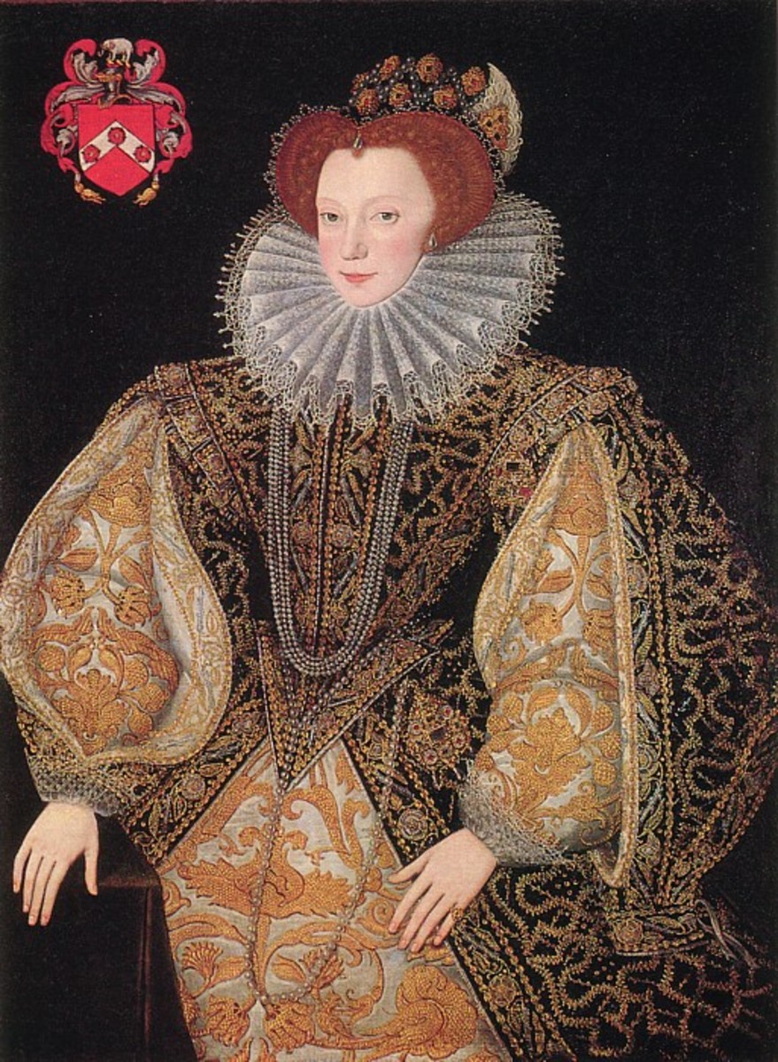 Notice the Sleeves now are huge.  Dress to impress, Lettice was the cousin of QEI and married without permission to one of Elizabeth's favorites.