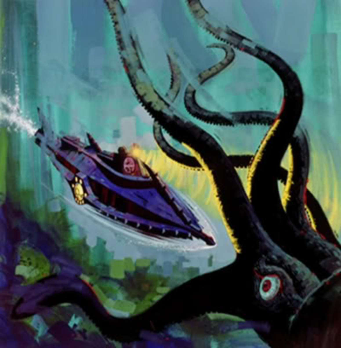 This concept art graced the cover of the Disneyland Records storyteller album for 20,000 Leagues. I remember being regularly terrified by this image as I went through my collection of Disney LPs.